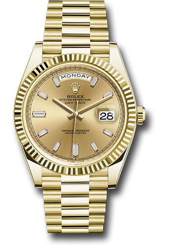 Rolex Presidential Yellow Gold Day-Date 40MM - President Bracelet Watch - Champagne Baguette Diamond Dial - 228238 chbdp