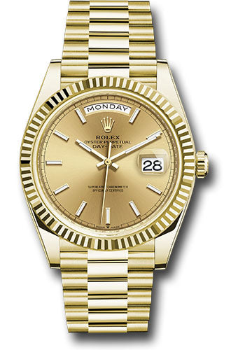 Rolex Presidential Yellow Gold Day-Date 40MM - President Bracelet Watch - Champagne Index Dial - 228238 chip