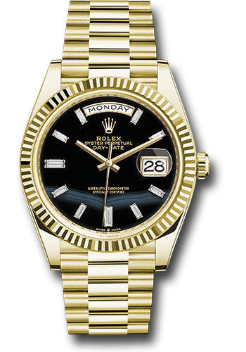 Rolex Presidential Yellow Gold Day-Date 40MM - President Bracelet Watch - Onyx Baguette Dial  - 228238 onbdp