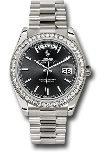 Rolex Presidential White Gold Day-Date 40MM - President Bracelet - Diamond Bezel - Black Index Dial - 228349RBR bkip