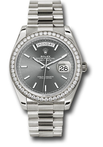 Rolex Presidential White Gold Day-Date 40MM - President Bracelet - Diamond Bezel - Slate Index Dial - 228349rbr slip