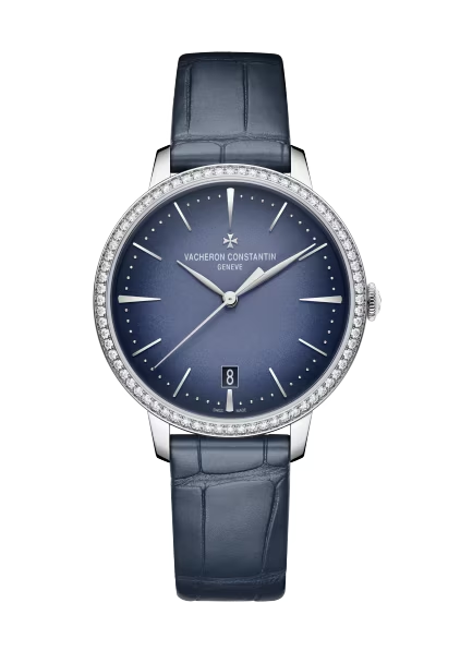 Vacheron Constantin Patrimony White gold 36.5 MM - Blue Leather Strap - Diamond Bezel - Blue Dial - 4115U/000G-B908