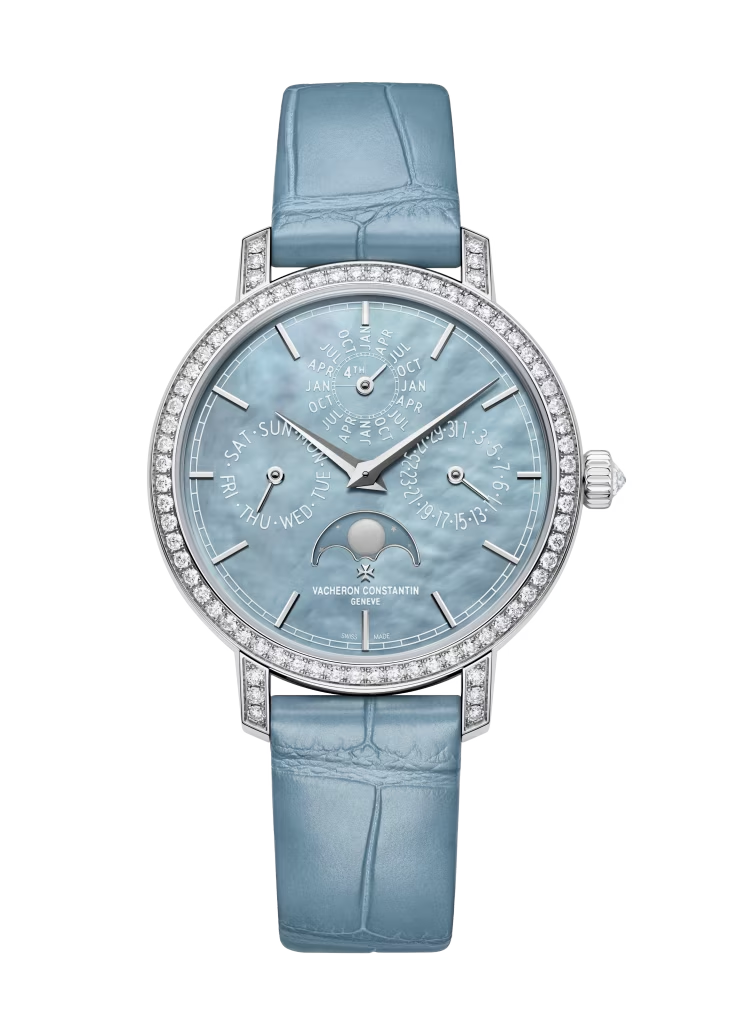 Vacheron Constantin Traditionnelle White Gold 36.5 MM - Light Blue Leather Strap - Diamond Bezel - Light Blue Dial - 4305T/000G-B948