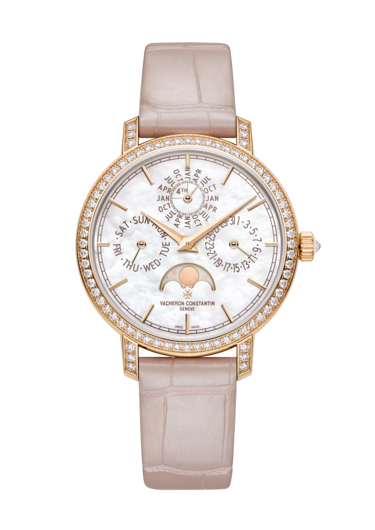 Vacheron Constantin Traditionnelle Rose Gold 36.5 MM - Pink Leather Strap - Diamond Bezel - Mother-of-pearl Dial - 4305T/000R-B947