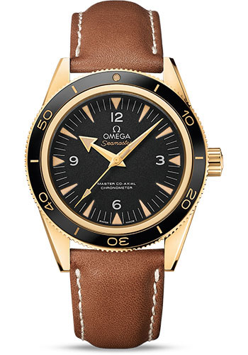 Omega Seamaster Yellow Gold 41 MM - Brown Leather Strap - Black Dial - 233.62.41.21.01.001