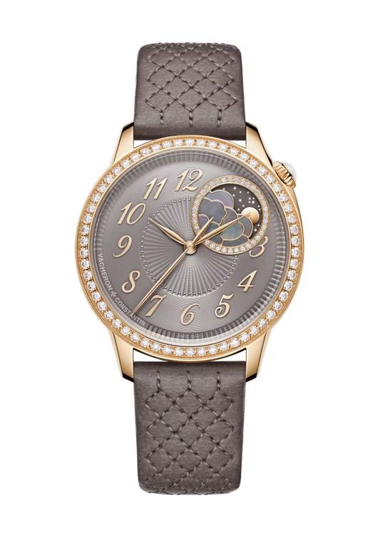 Vacheron Constantin Égérie Rose Gold 37 MM - Grey Leather Strap - Diamond Bezel - Grey Dial - 8005F/000R-B958