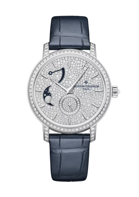 Vacheron Constantin Traditionnelle White Gold 37.5 MM - Blue Leather Strap - Diamond Bezel - Diamond Dial - 7006T/000G-B913