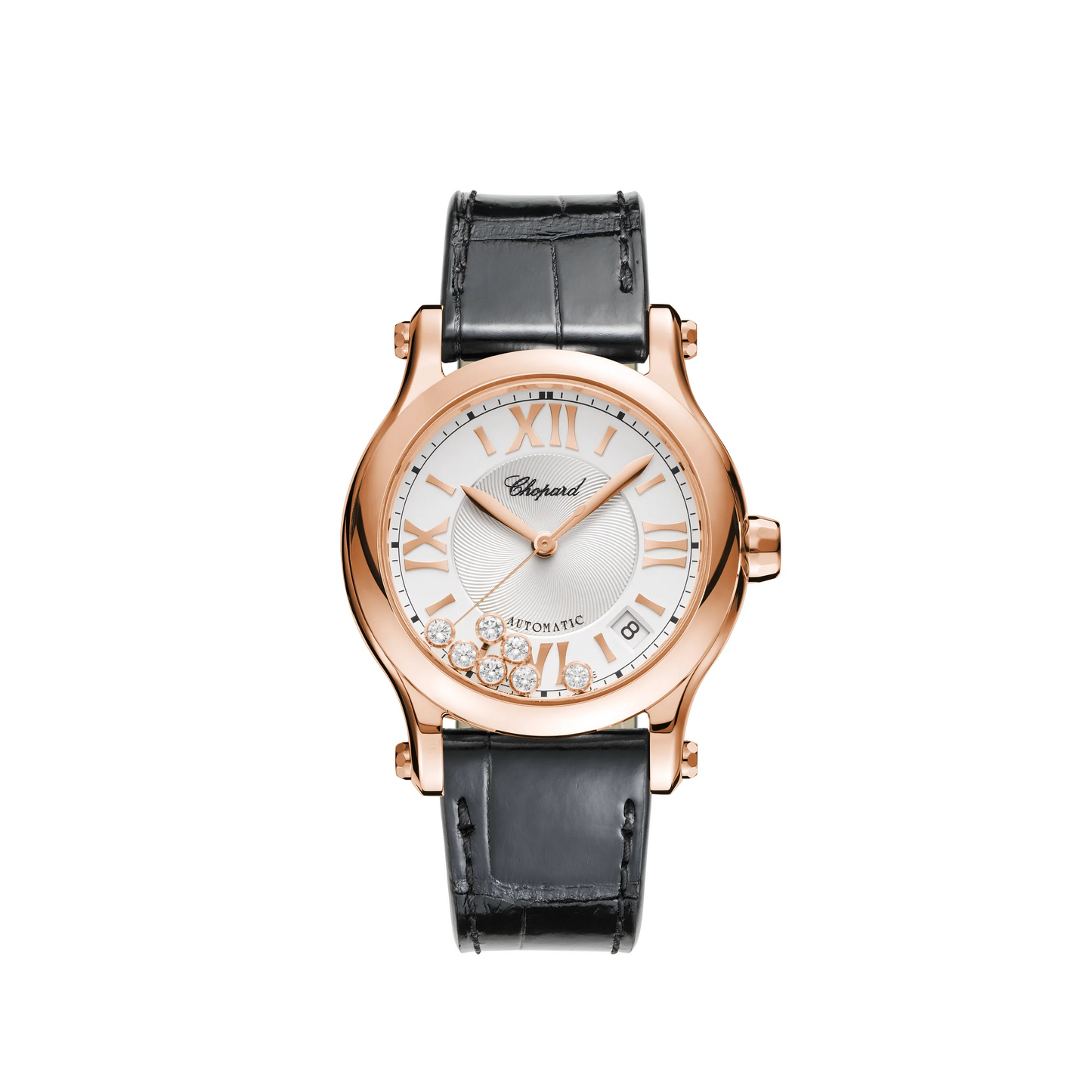 Chopard Happy Sport Rose Gold and Stainless Steel 36 MM - Black Leather Strap - White Diamond Dial - 274808-5001