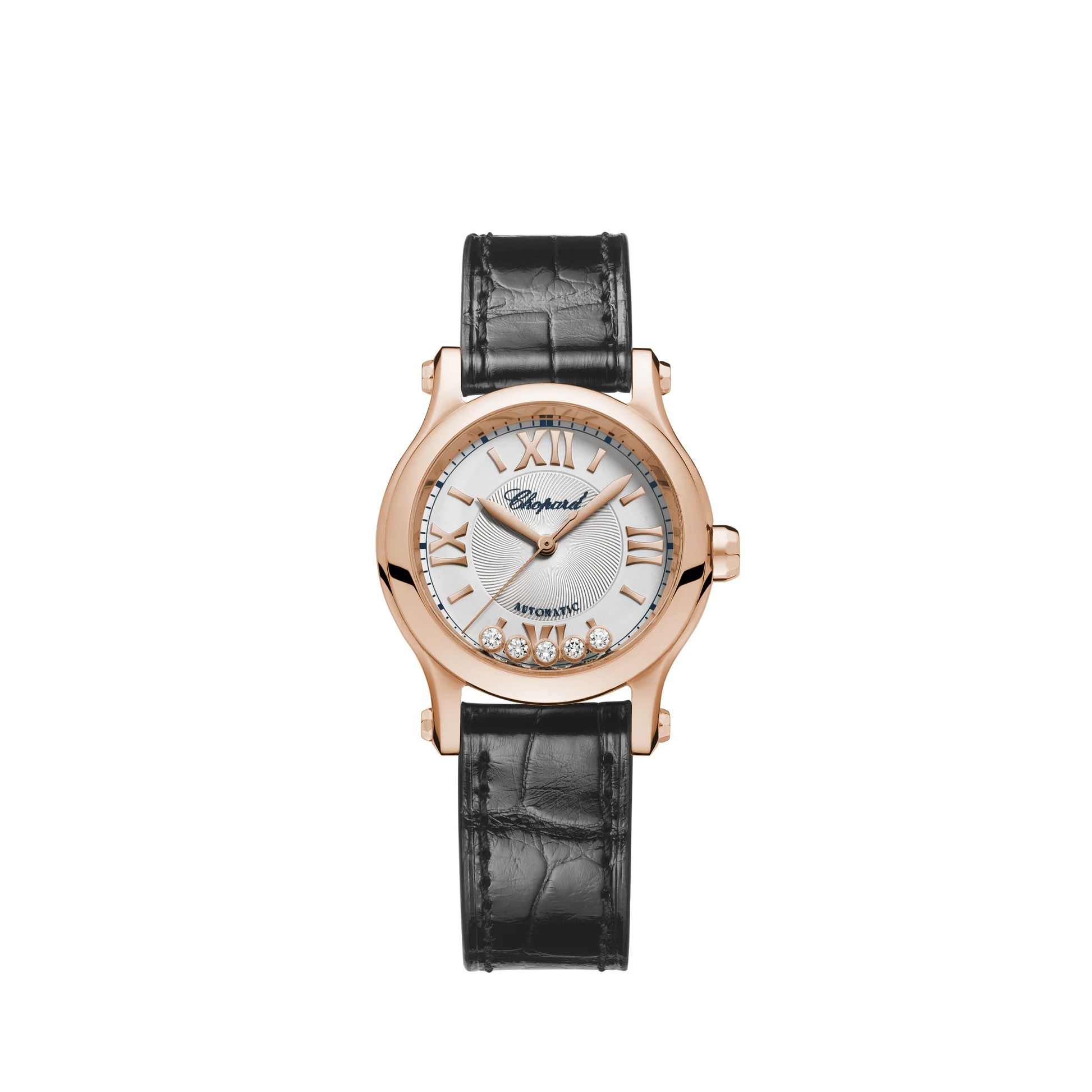 Chopard Happy Sport Rose Gold 30 MM - Black Alligator Strap - White Diamond Dial - 274893-5011