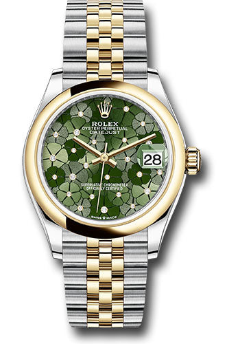 Rolex Steel and Yellow Gold Datejust - 31 MM - Jubilee Bracelet - Domed Bezel - Olive Green Floral Motif Diamond 6 Dial - 278243 ogflomdj