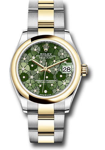 Rolex Steel and Yellow Gold Datejust - 31 MM - Oyster Bracelet - Domed Bezel - Olive Green Floral Motif Diamond 6 Dial - 278243 ogflomdo