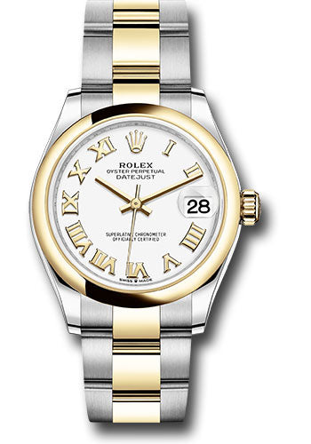 Rolex Steel and Yellow Gold Datejust - 31 MM - Oyster Bracelet - Domed Bezel - White Roman Dial - 278243 wro