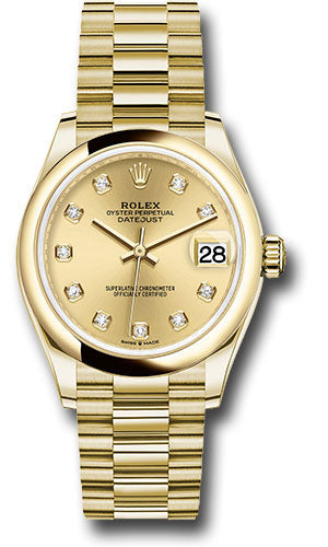 Rolex Yellow Gold Datejust - 31 MM - President Bracelet - Domed Bezel - Champagne Diamond Dial - 278248 chdp