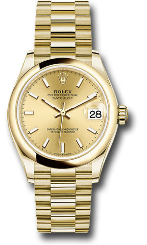 Rolex Yellow Gold Datejust - 31 MM - President Bracelet - Domed Bezel - Champagne Index Dial - 278248 chip