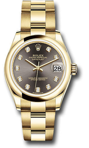 Rolex Yellow Gold Datejust - 31 MM - Oyster Bracelet- Domed Bezel - Dark Grey Diamond Dial - 278248 dkgdo