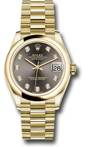 Rolex Yellow Gold Datejust - 31 MM - President Bracelet - Domed Bezel - Dark Grey Diamond Six Dial - 278248 dkgdr6p