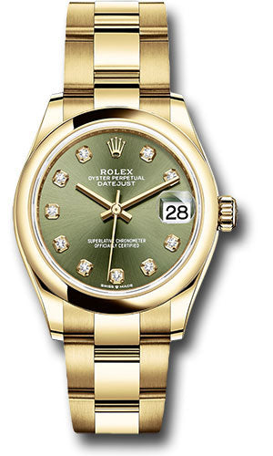 Rolex Yellow Gold Datejust - 31 MM - Oyster Bracelet - Domed Bezel - Olive Green Diamond Dial - 278248 ogdo