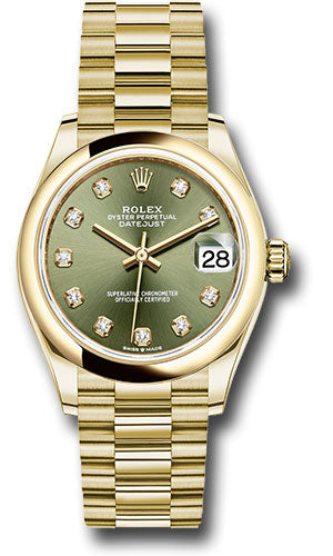 Rolex Yellow Gold Datejust - 31 MM - President Bracelet - Domed Bezel - Olive Green Diamond Dial - 278248 ogdp