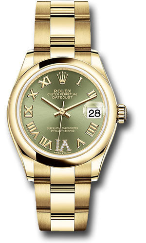 Rolex Yellow Gold Datejust - 31 MM - Oyster Bracelet - Domed Bezel - Olive Green Diamond Six Dial - 278248 ogdr6o