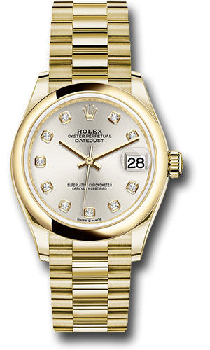 Rolex Yellow Gold Datejust - 31 MM - President Bracelet - Domed Bezel - Silver Diamond Dial - 278248 sdp