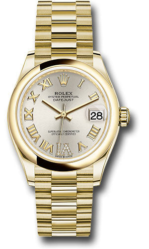 Rolex Yellow Gold Datejust - 31 MM - President Bracelet - Domed Bezel - Silver Diamond Six Dial - 278248 sdr6p