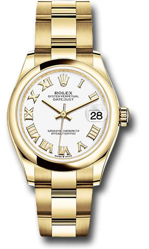 Rolex Yellow Gold Datejust - 31 MM - Oyster Bracelet - Domed Bezel - White Roman Dial - 278248 wro