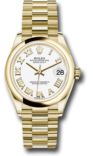 Rolex Yellow Gold Datejust - 31 MM - President Bracelet - Domed Bezel - White Roman Dial - 278248 wrp