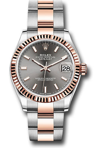 Rolex Steel and Everose Gold Datejust - 31 MM - Oyster Bracelet - Fluted Bezel - Dark Rhodium Index Dial - 278271 dkrhio