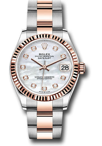 Rolex Steel and Everose Gold Datejust - 31 MM - Oyster Bracelet - Fluted Bezel - White Mother-Of-Pearl Diamond Dial - 278271 mdo