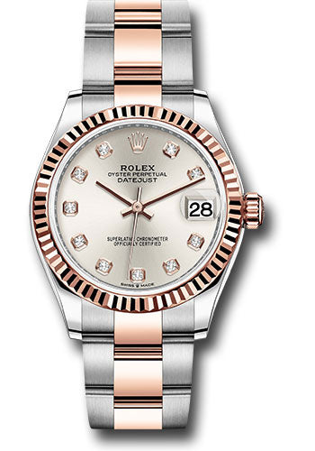 Rolex Steel and Everose Gold Datejust - 31 MM - Oyster Bracelet - Fluted Bezel - Silver Diamond Dial - 278271 sdo