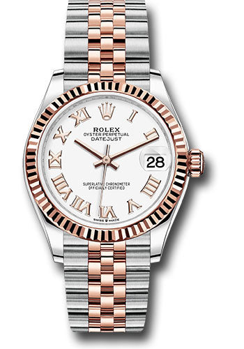 Rolex Steel and Everose Gold Datejust - 31 MM - Jubilee Bracelet - Fluted Bezel - White Roman Dial - 278271 wrj