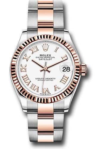 Rolex Steel and Everose Gold Datejust - 31 MM - Oyster Bracelet - Fluted Bezel - White Roman Dial - 278271 wro