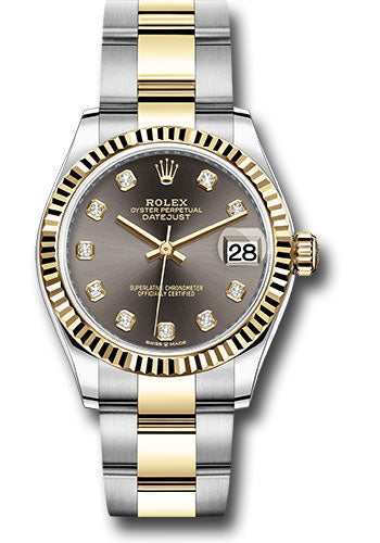 Rolex Steel and Yellow Gold Datejust - 31 MM - Oyster Bracelet - Fluted Bezel - Dark Grey Diamond Dial - 278273 dkgdo