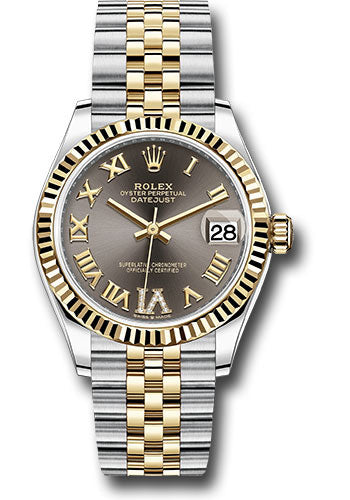 Rolex Steel and Yellow Gold Datejust - 31 MM - Jubilee Bracelet - Fluted Bezel - Dark Grey Diamond Roman Six Dial - 278273 dkgdr6j