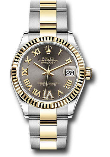 Rolex Steel and Yellow Gold Datejust - 31 MM - Oyster Bracelet - Fluted Bezel - Dark Grey Diamond Dial - 278273 dkgdr6o