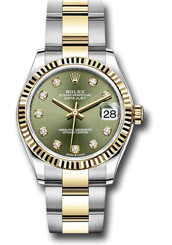 Rolex Steel and Yellow Gold Datejust - 31 MM - Oyster Bracelet - Fluted Bezel - Olive Green Diamond Dial - 278273 ogdo