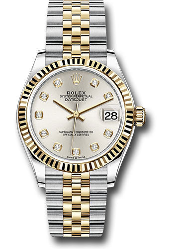 Rolex Steel and Yellow Gold Datejust - 31 MM - Jubilee Bracelet - Fluted Bezel - Silver Diamond Dial - 278273 sdj