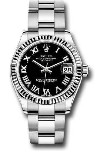 Rolex Steel and White Gold Datejust - 31 MM - Oyster Bracelet - Fluted Bezel - Black Roman Dial - 278274 bkro