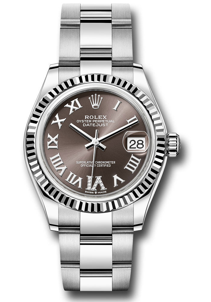 Rolex Steel and White Gold Datejust - 31 MM - Oyster Bracelet - Fluted Bezel - Chocolate Diamond Roman 6 Dial - 278274 chodr6o