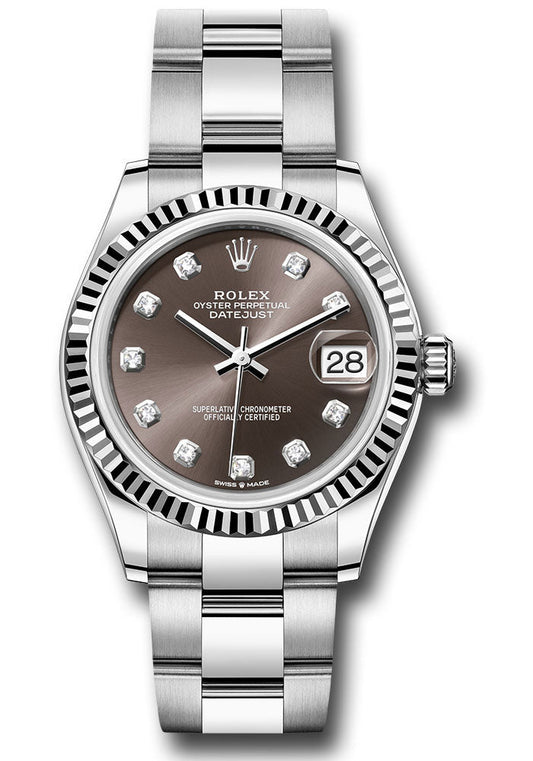 Rolex Steel and White Gold Datejust - 31 MM - Oyster Bracelet - Fluted Bezel - Dark Grey Diamond Dial - 278274 dkgdo