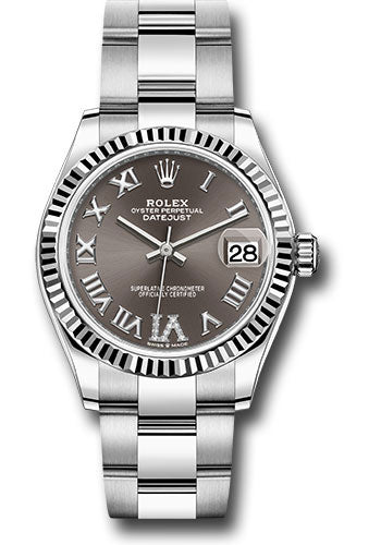 Rolex Steel and White Gold Datejust - 31 MM - Oyster Bracelet - Fluted Bezel - Dark Grey Roman Diamond 6 Dial - 278274 dkgdr6o