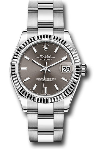 Rolex Steel and White Gold Datejust - 31 MM - Oyster Bracelet - Fluted Bezel - Dark Grey Index Dial - 278274 dkgio