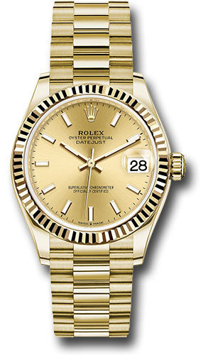 Rolex Yellow Gold Datejust - 31 MM - President Bracelet - Fluted Bezel - Champagne Index Dial - 278278 chip