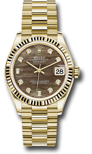 Rolex Yellow Gold Datejust - 31 MM - President Bracelet - Fluted Bezel - Dark Mother-of-Pearl Diamond Dial - 278278 dkmdp