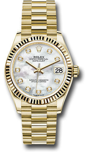 Rolex Yellow Gold Datejust - 31 MM - President Bracelet - Fluted Bezel - Mother-of-Pearl Diamond Dial - 278278 mdp