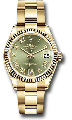 Rolex Yellow Gold Datejust - 31 MM - Oyster Bracelet - Fluted Bezel - Olive Green Diamond Six Dial - 278278 ogdr6o