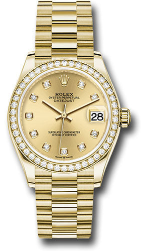 Rolex Yellow Gold Datejust - 31 MM - President Bracelet - Diamond Bezel - Champagne Diamond Dial - 278288RBR chdp