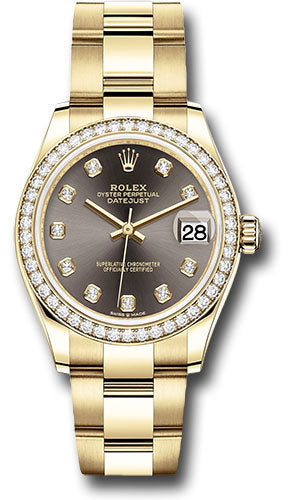 Rolex Yellow Gold Datejust - 31 MM - Oyster Bracelet - Diamond Bezel - Dark Grey Diamond Dial - 278288RBR dkgdo