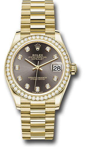 Rolex Yellow Gold Datejust - 31 MM - President Bracelet - Diamond Bezel - Dark Grey Diamond Dial - 278288RBR dkgdp