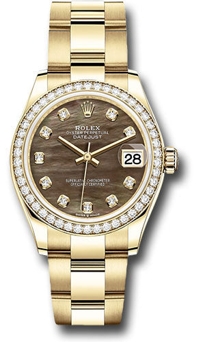 Rolex Yellow Gold Datejust - 31 MM - Oyster Bracelet - Diamond Bezel - Dark Mother-of-Pearl Diamond Dial - 278288RBR dkmdo